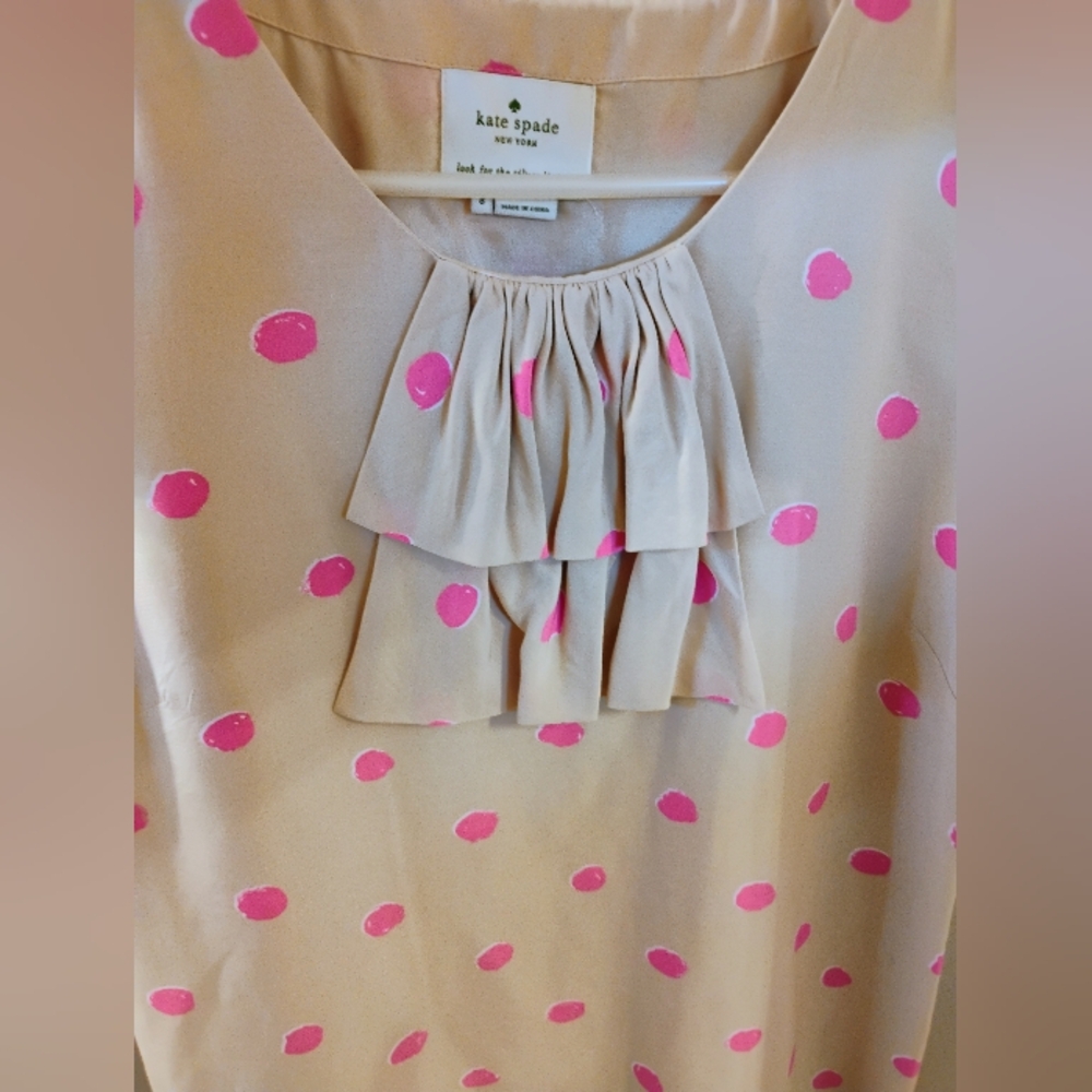 Kate Spade Shawna Silk Shift Dress Beige/Pink Polka Dot Size 8 - Picture 5 of 12